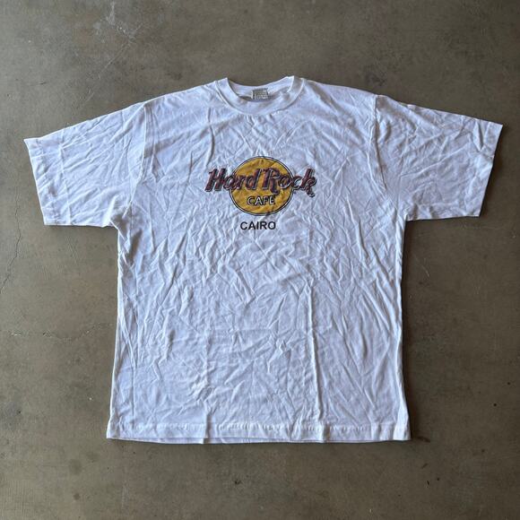 VINTAGE 90S Y2K HARD ROCK CAFE CAIRO T-SHIRT WHITE GRAPHIC RETRO MENS XL - Picture 1 of 5
